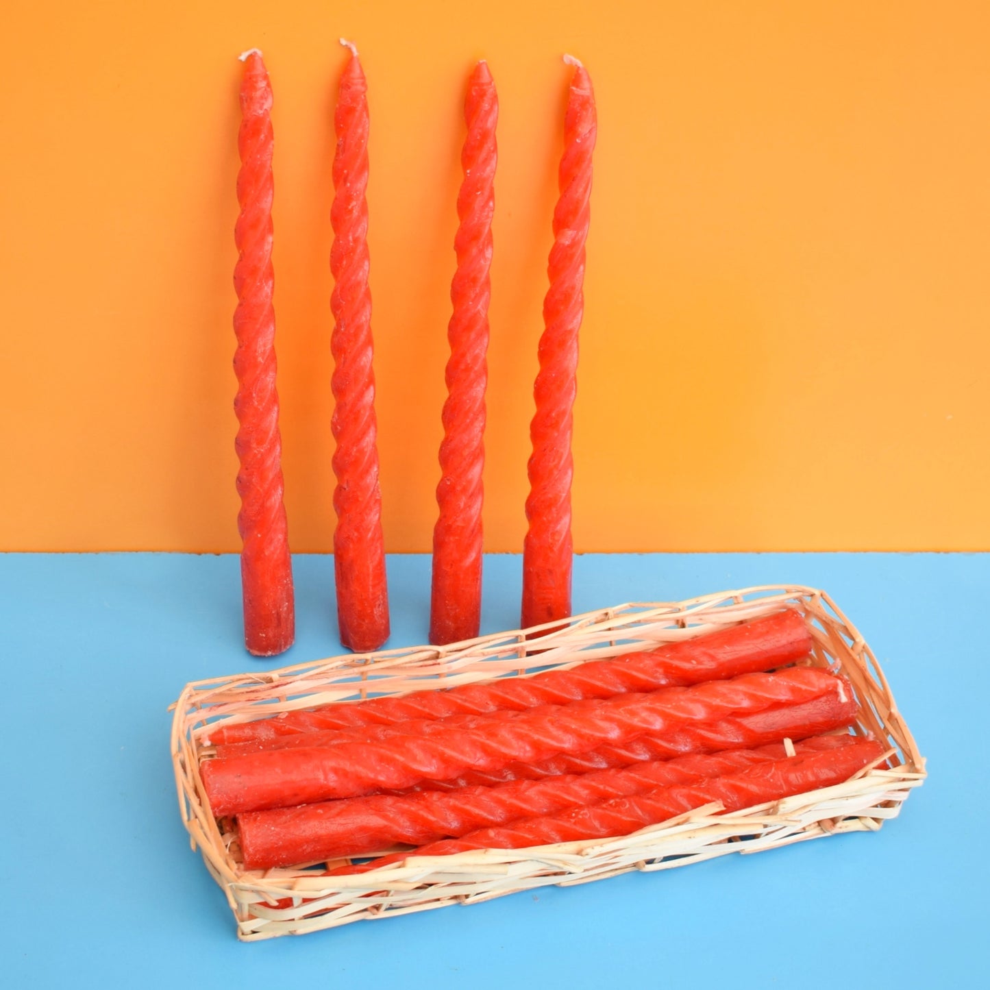 Vintage 1970s Spiral / Happy Candles -Red x8