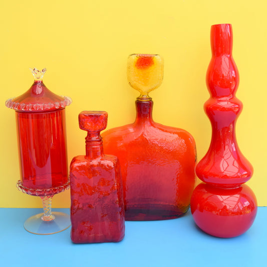 Vintage 1960s Italian Glass Vases / Bottles - Red