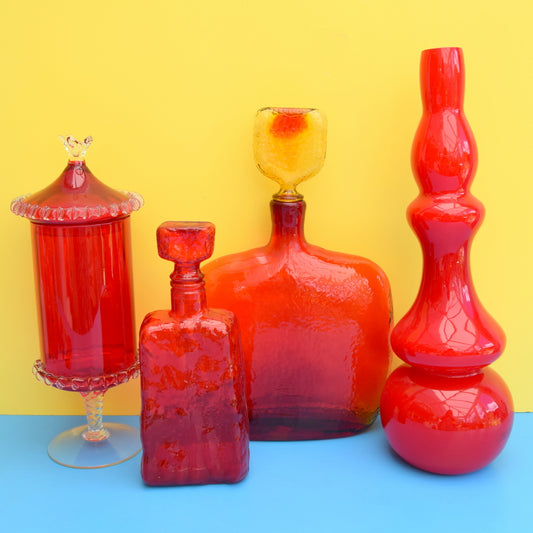 Vintage 1960s Italian Glass Vases / Bottles - Red by Vintage