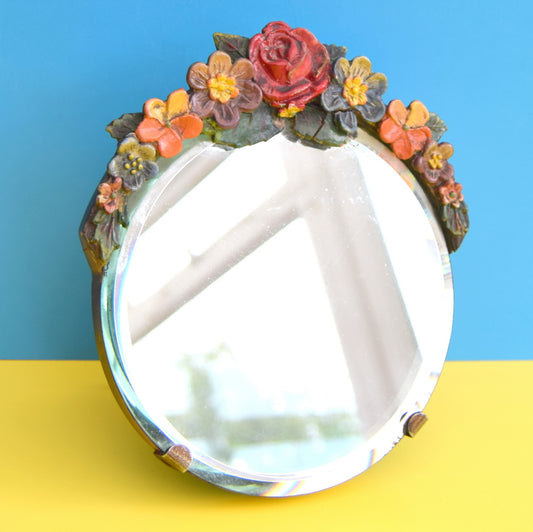 Vintage 1930s Barbola Mirror - Flowers - Pink & Orange by Vintage