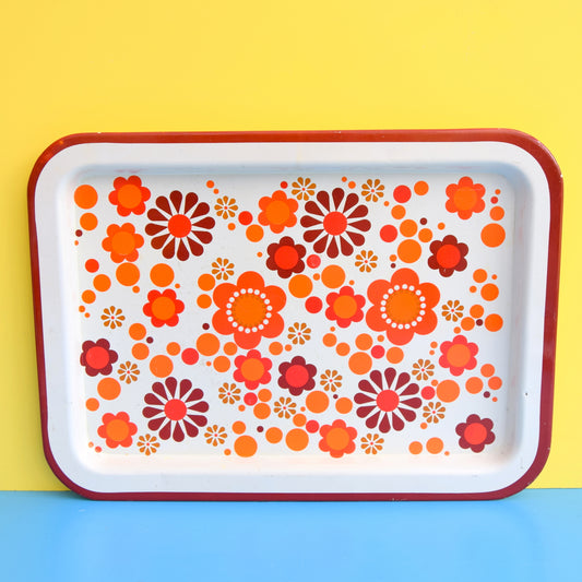 Vintage 1960s Metal Tray - Flower Power Design - Orange by Vintage