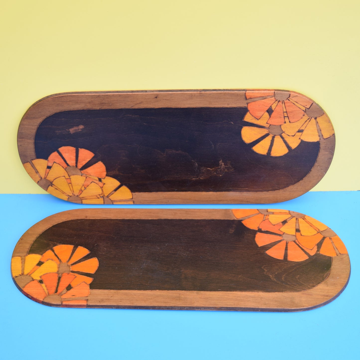 Vintage 1930s Wooden Trays / Platters - Flower Power