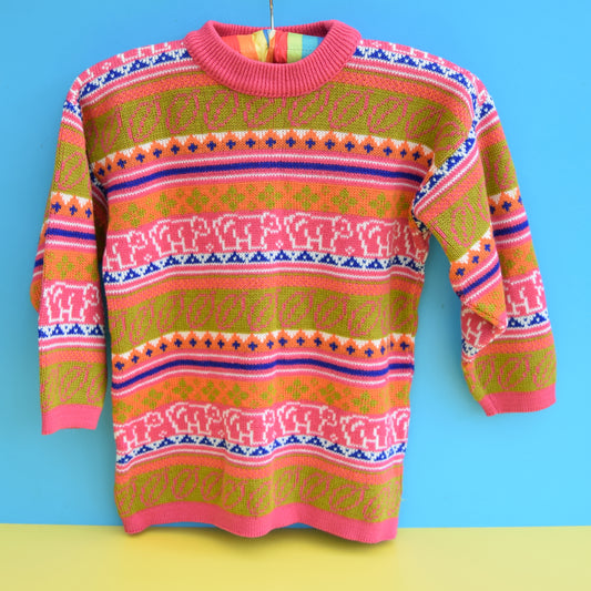Vintage 1980s Kids Jumper - Age 5-6 - Orange & Pink