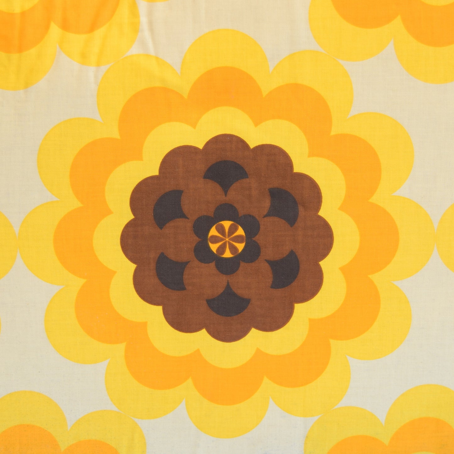 Vintage 1960s Padded Long Folding Cushion - Yellow & Brown Flower Power