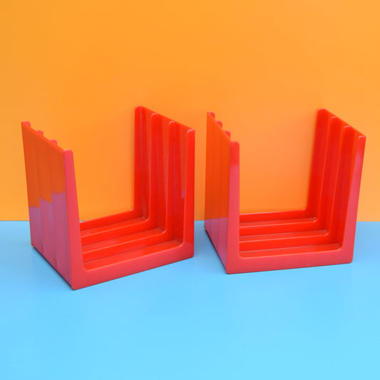 Vintage 1980s Plastic Record Holders / Racks - Red