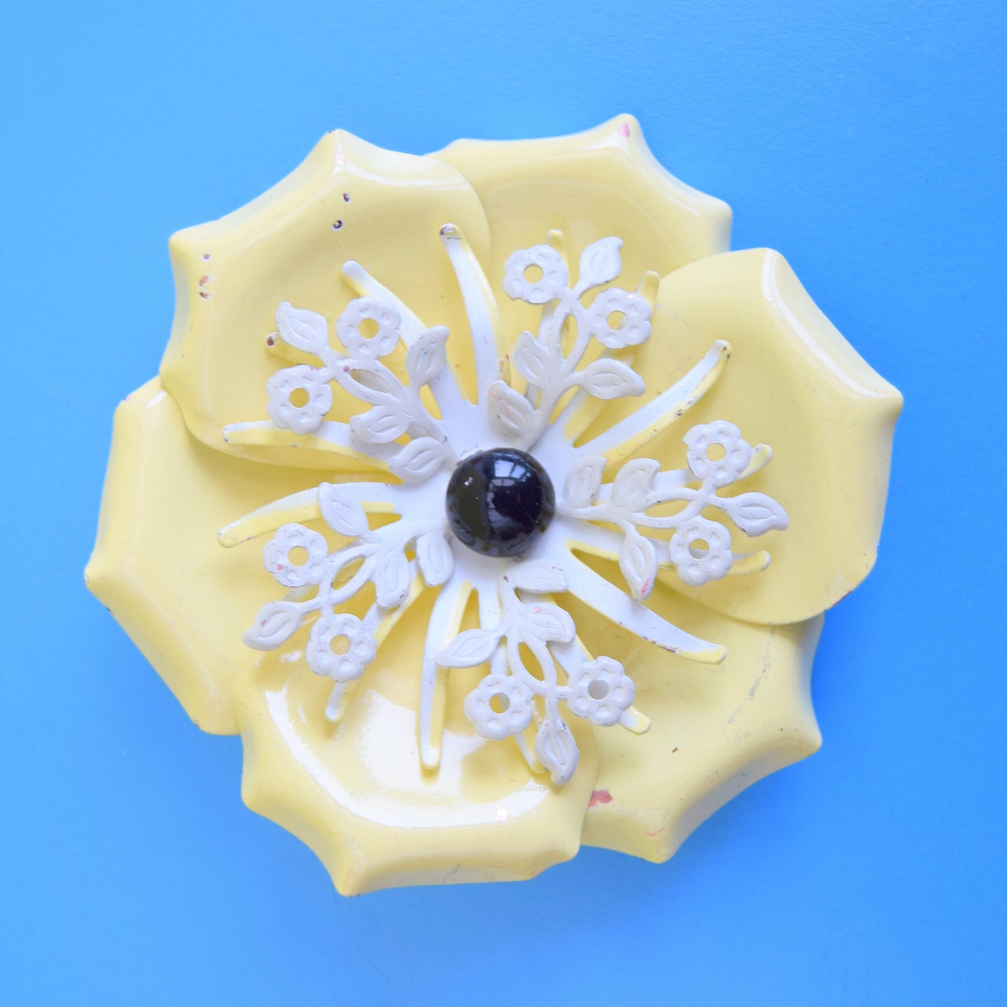 Vintage 1970s Enamel Brooch Pins - Flower Designs - Yellows