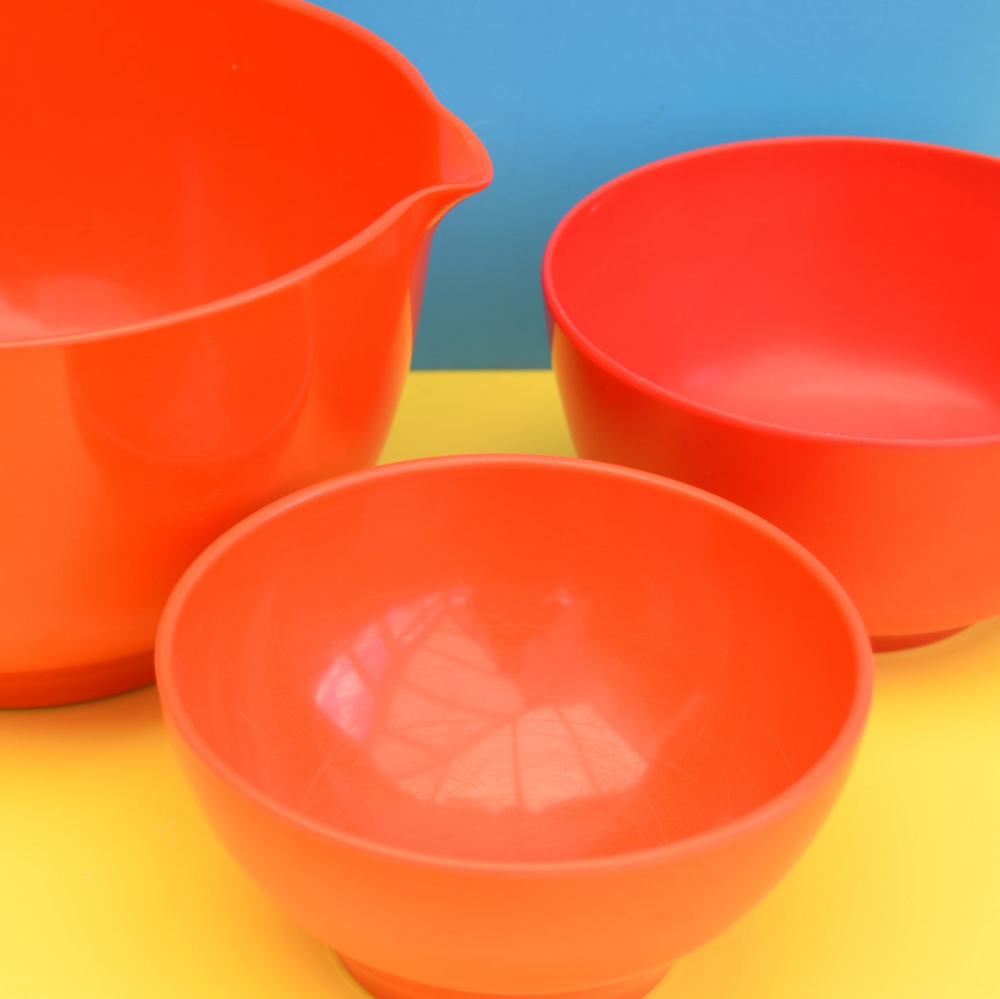 Vintage 1970s Rosti Plastic Bowls - Danish Melamine - Red / Blood Orange