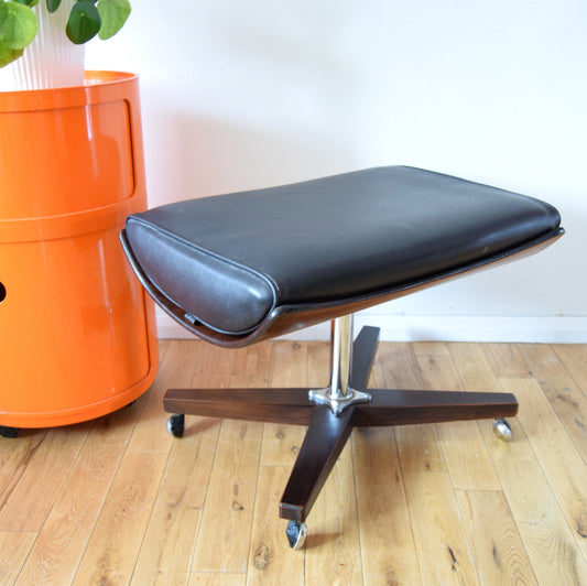Vintage 1960s G Plan Rosewood Footstool - Black Vinyl