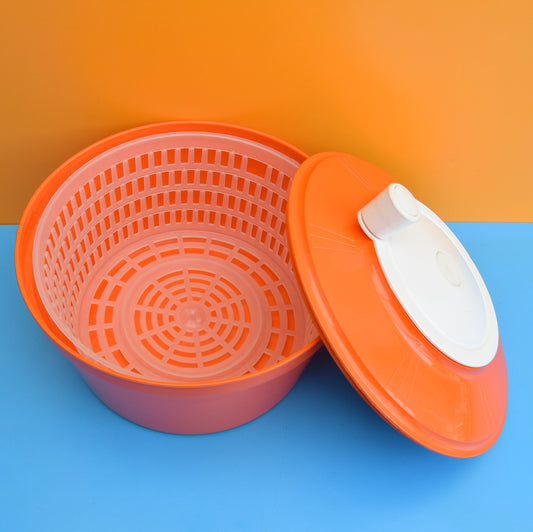 Vintage 1970s Salad Spinner - Orange Plastic