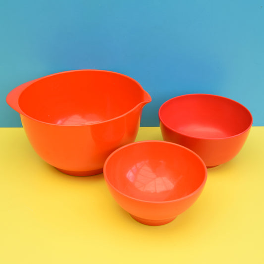 Vintage 1970s Rosti Plastic Bowls - Danish Melamine - Red / Blood Orange