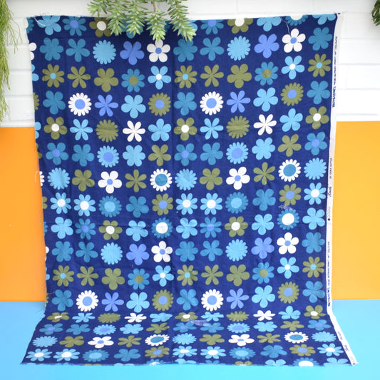 Vintage 1960s Fabric - Genia Sapper Heidi - Flower Power - Blue . by Pineapple Retro