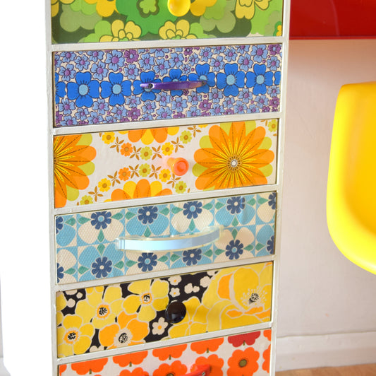 Vintage 1970s Drawer Unit - Vintage Wallpapers / Handles - Patchwork