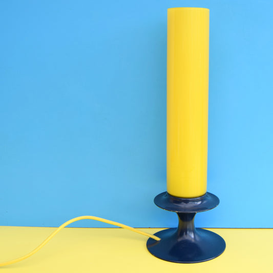 Vintage 1970s Glass Tube & Metal Lamp - Acid Yellow & Navy Blue