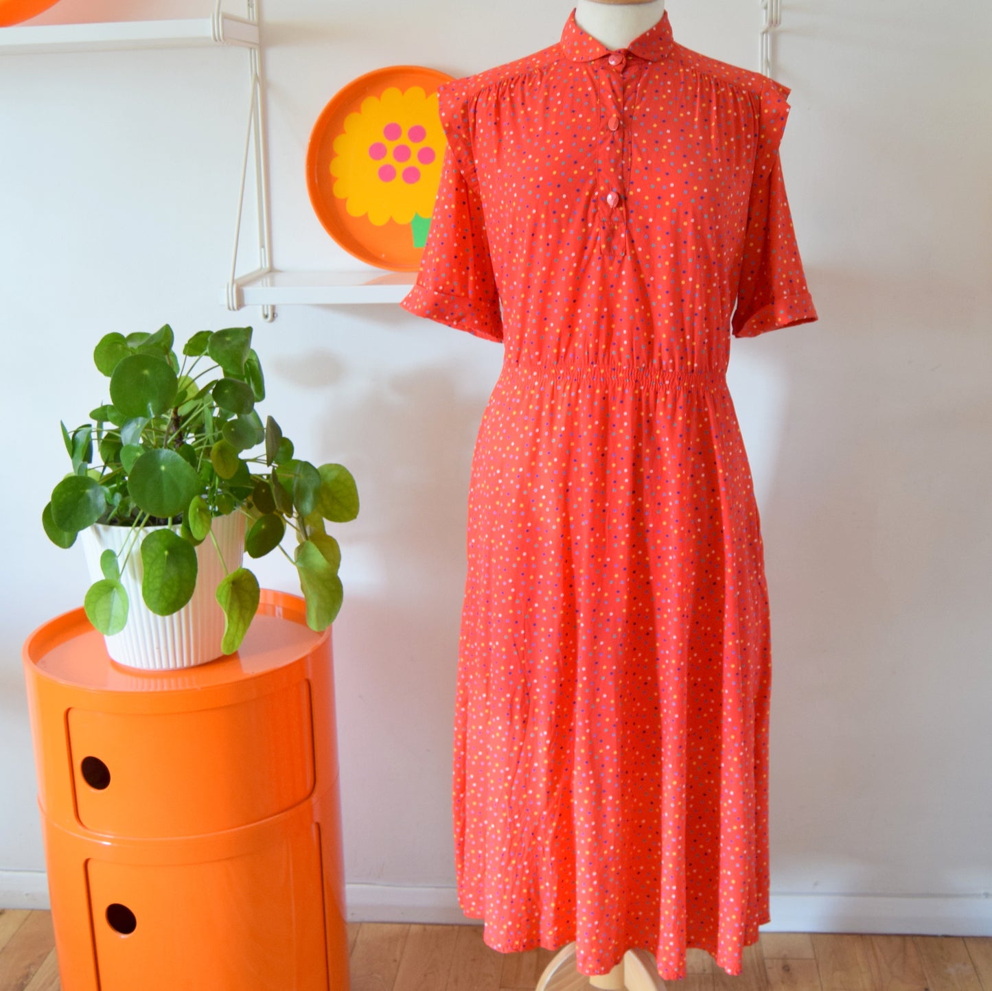Vintage 1980s Polka Dot Dress - Red Size 16