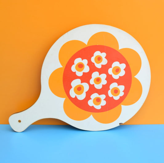 Vintage 1970s Flower Power Chopping Board - Orange