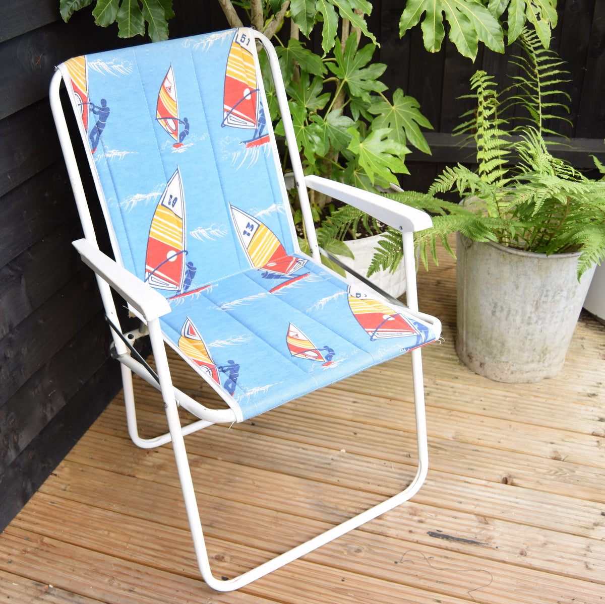 Vintage 1970s Folding Garden Chair - Windsurfer Print