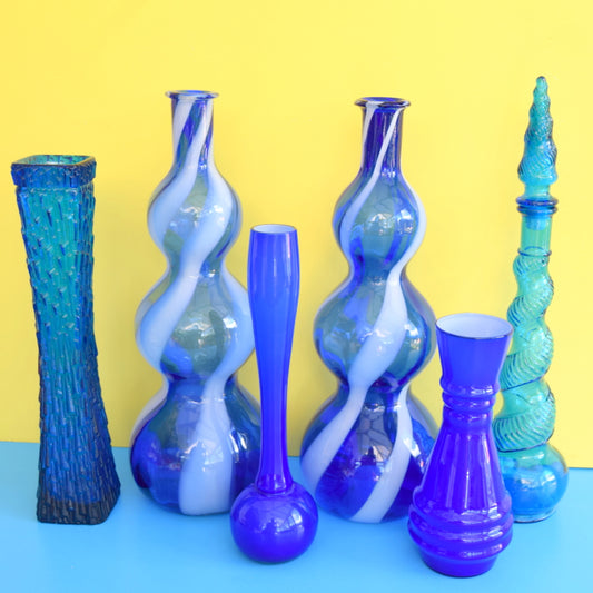 Vintage 1960s Italian Glass Genie Bottles & Vases - Blue
