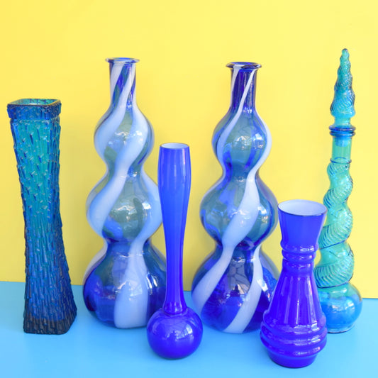 Vintage 1960s Italian Glass Genie Bottles & Vases - Blue by Vintage