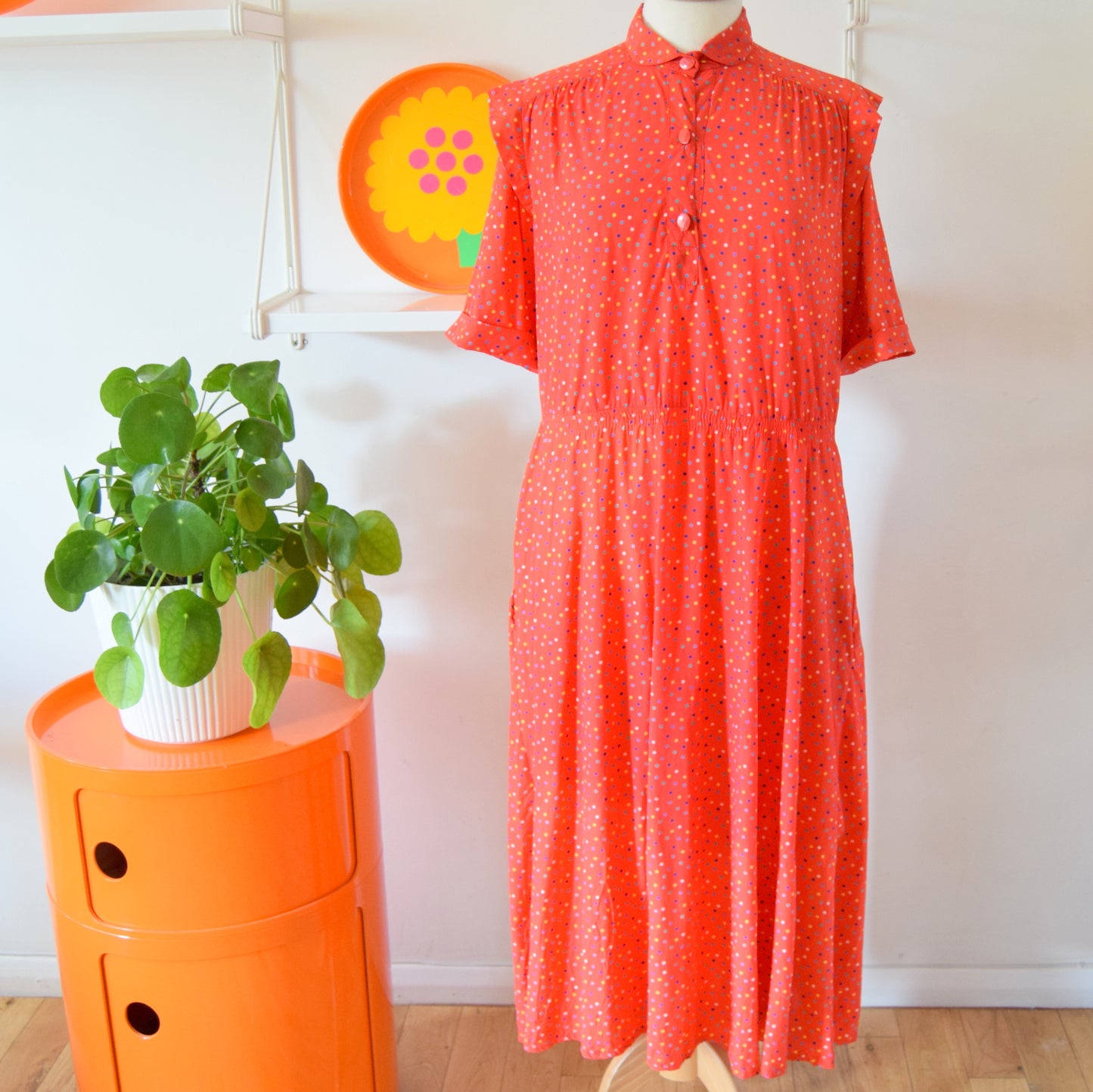 Vintage 1980s Polka Dot Dress - Red Size 16