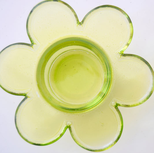 Vintage 1990s Glass Flower Candle Holders x2 - Lime Green