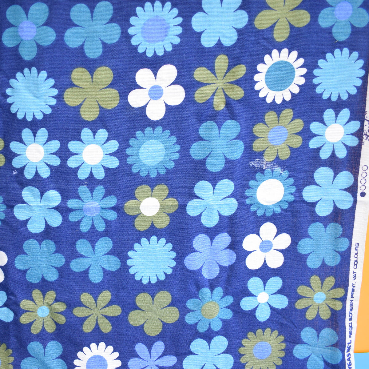 Vintage 1960s Fabric - Genia Sapper Heidi - Flower Power - Blue .