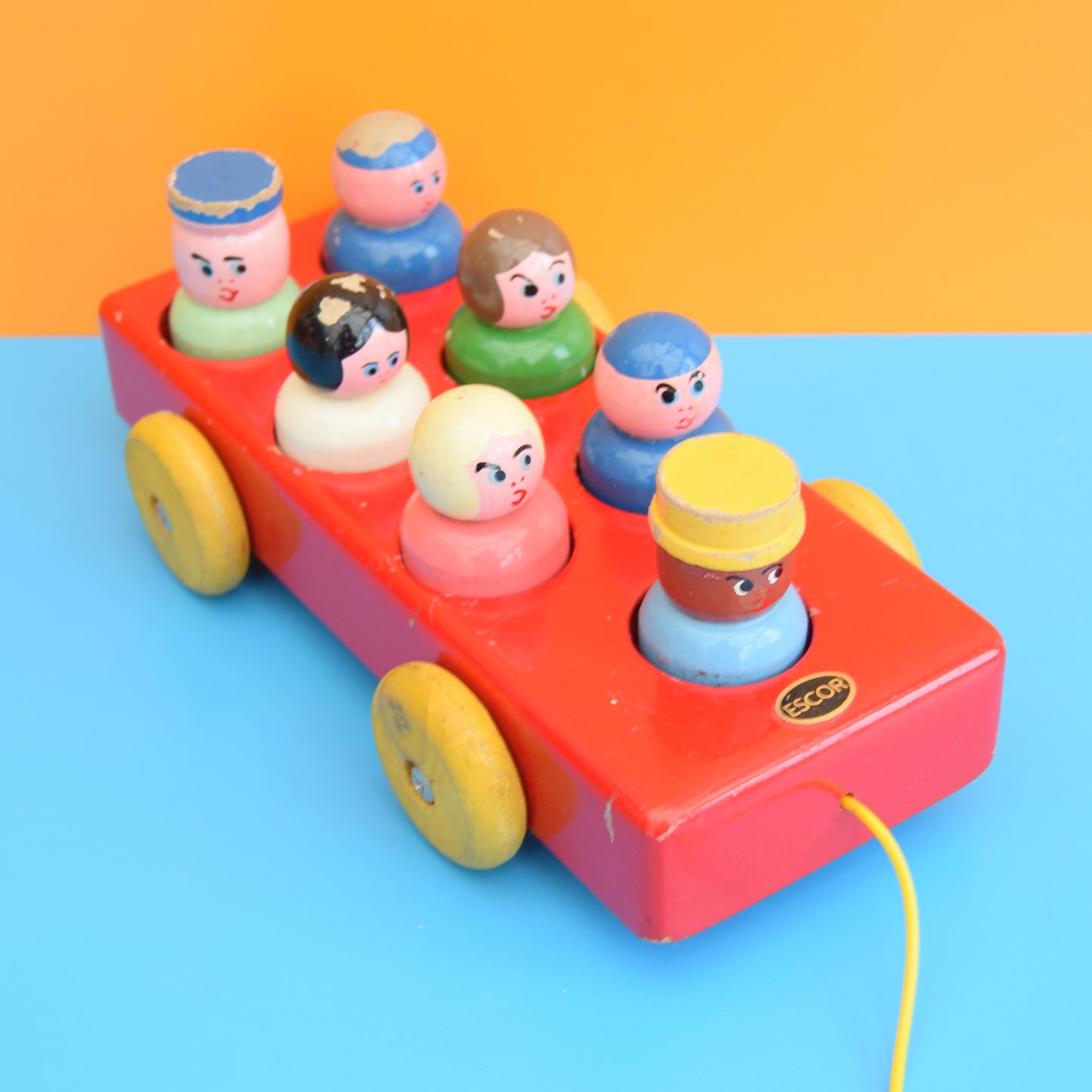Vintage 1960s Wooden Car Toy With People - Escor