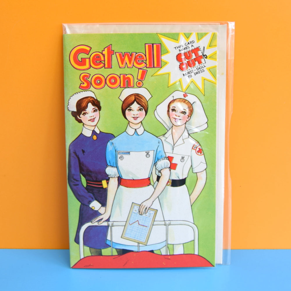 Vintage 1970s Greeting Card - Cut Out - Get Well Soon - Nurse
