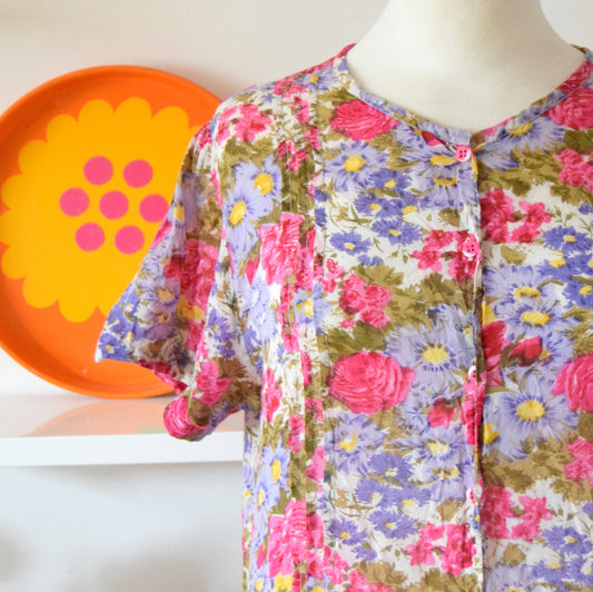Vintage 1990s Floral Dress - Pink & Lilac Size 14-16