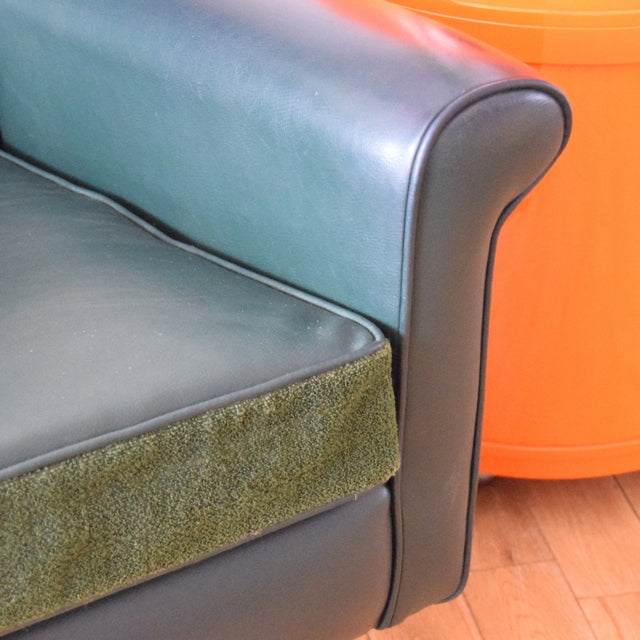 Vintage 1960s Buttoned Teal Vinyl / Chrome Easy Chair
