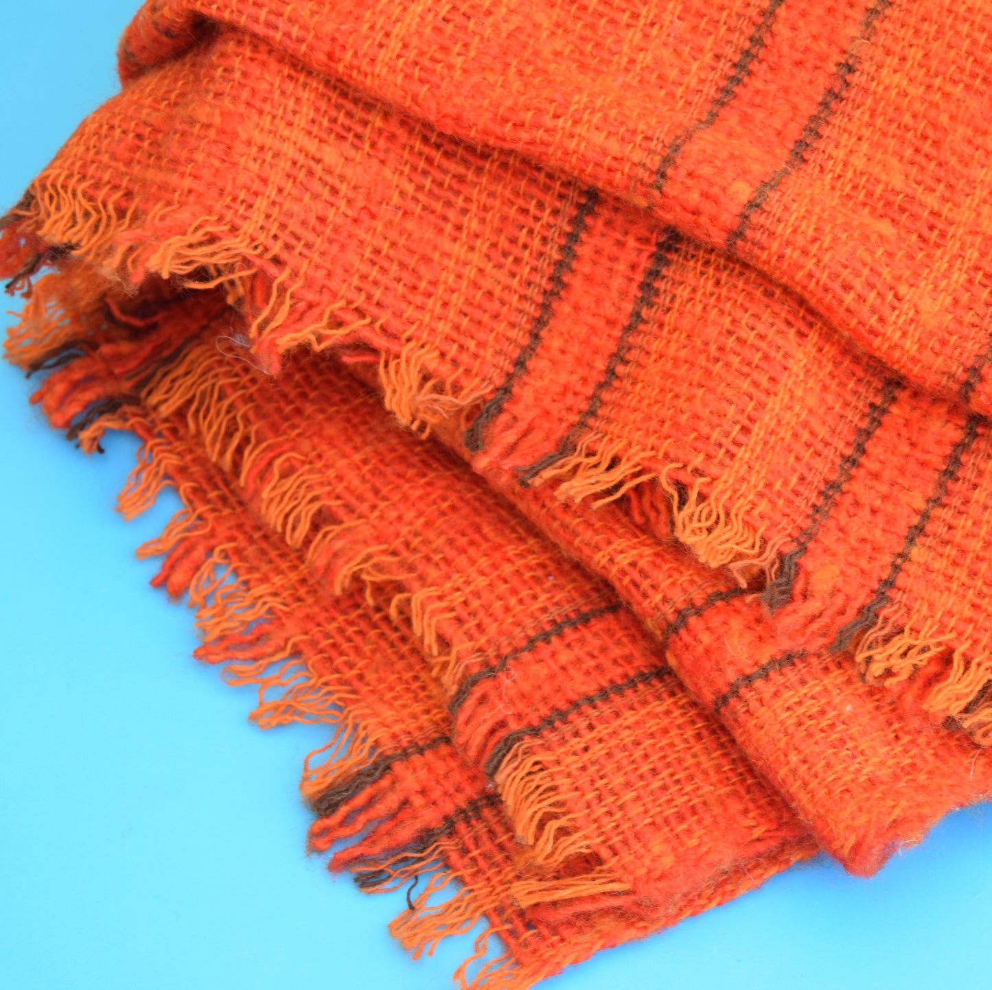 Vintage 1970s Loose Weave Blanket / Throw - Orange
