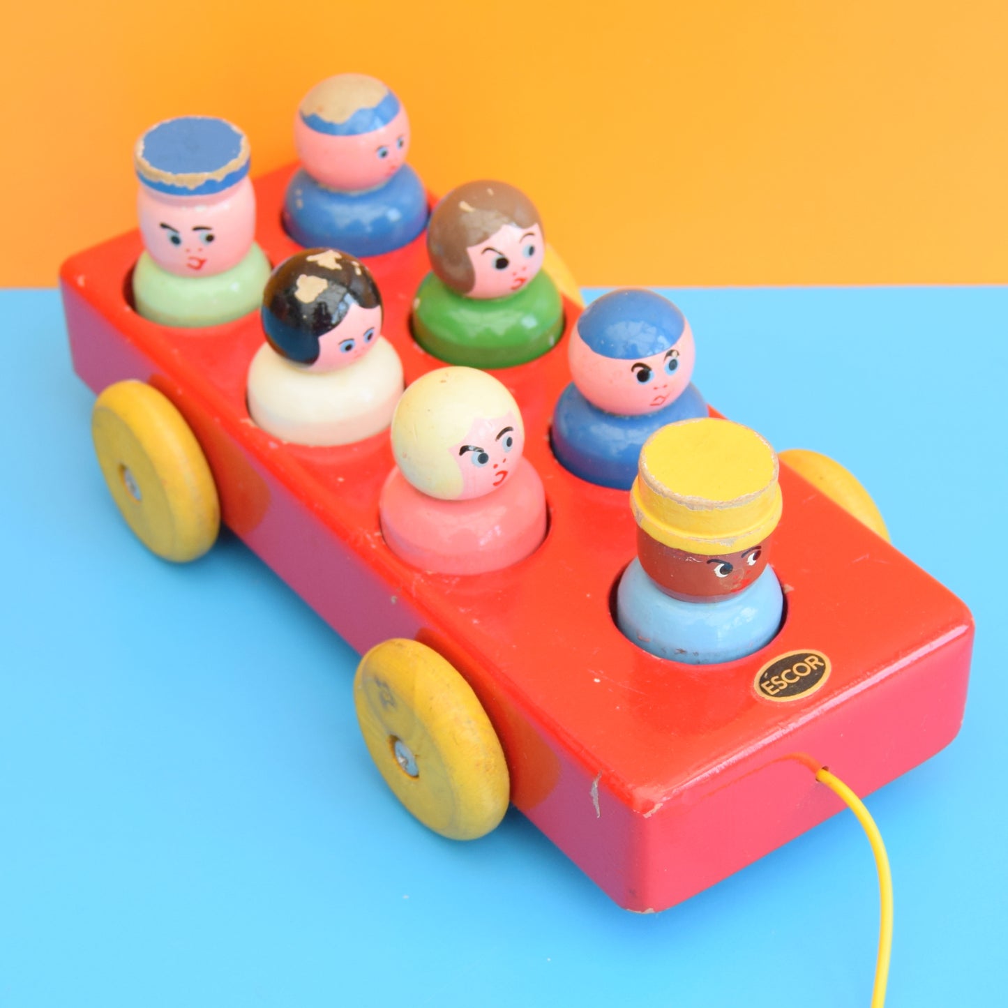 Vintage 1960s Wooden Car Toy With People - Escor