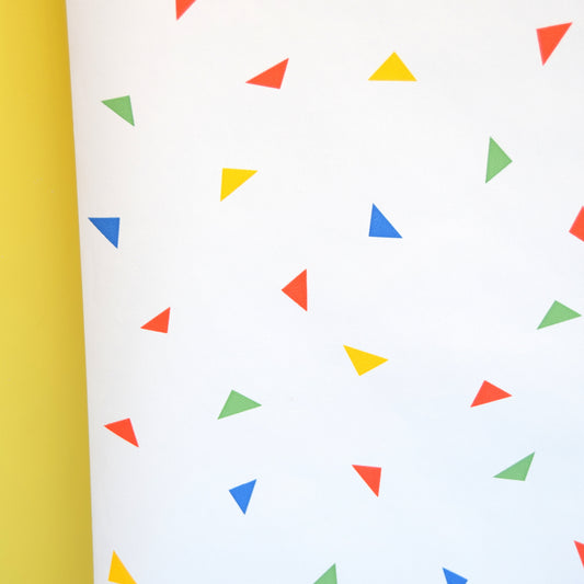 Vintage 1980s Vinyl Wallpaper - White & Rainbow Triangles