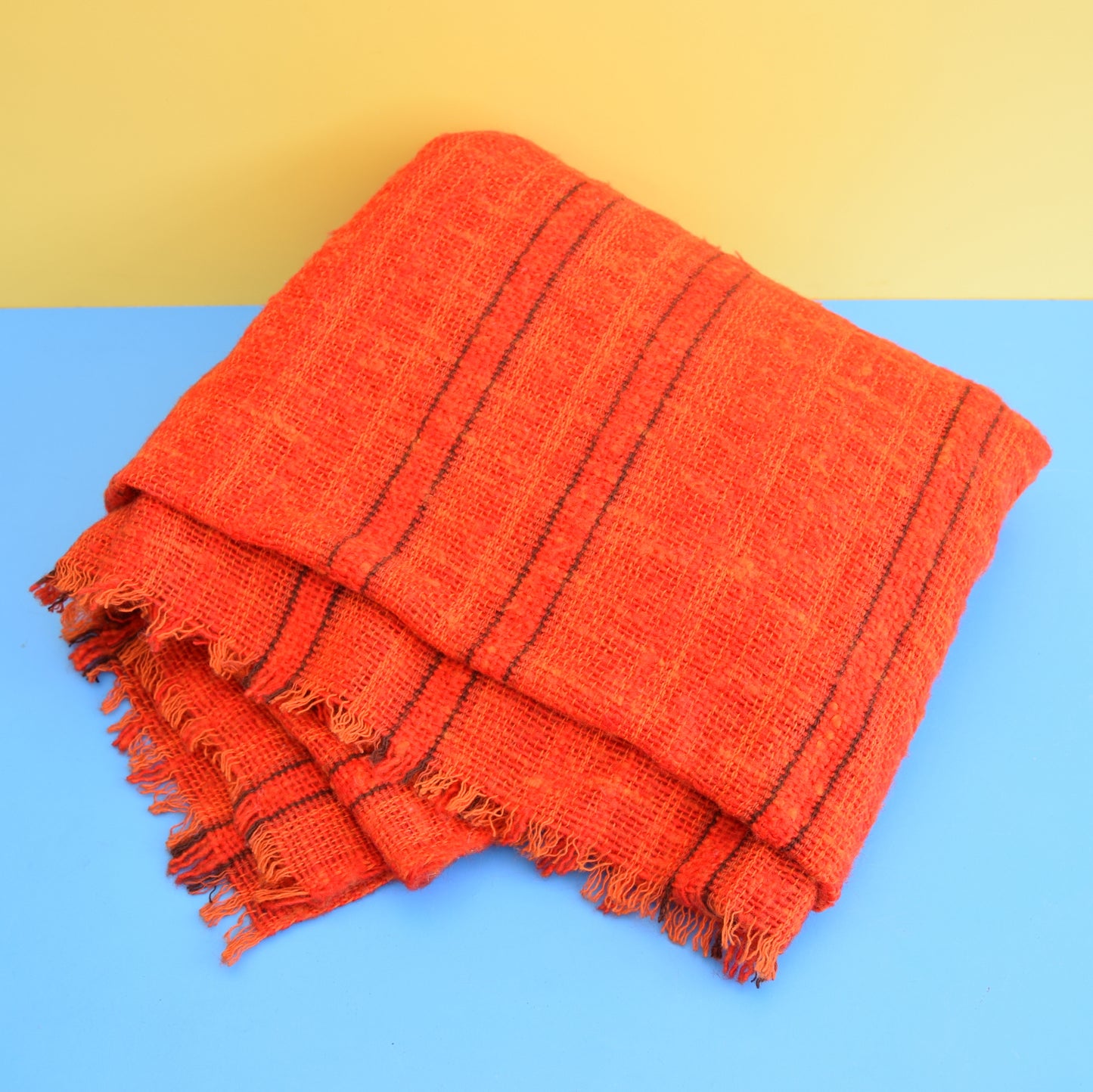 Vintage 1970s Loose Weave Blanket / Throw - Orange