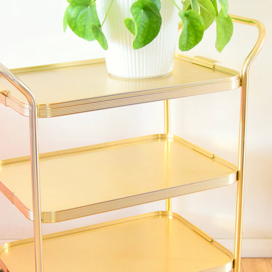 Vintage 1950s Aluminium Drinks / Plant / Display Trolley - Gold by Pineapple Retro