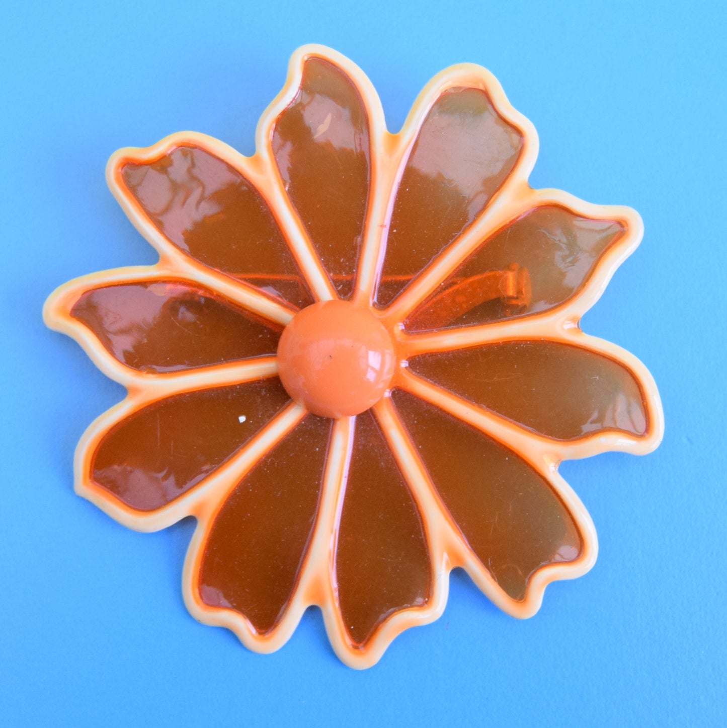 Vintage 1970s Enamel Brooch Pins - Flower Designs - Orange Mixed