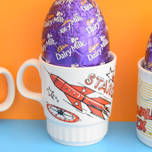Vintage 1980s Kids Ceramic Mugs With Easter Eggs - Great Gift