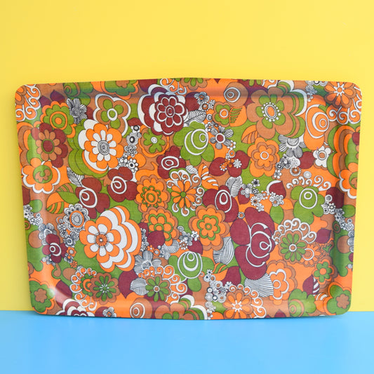 Vintage 1960s Flower Power Mallod Tray - Orange & Green by Vintage