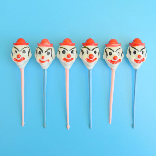 Vintage 1950s Cocktail Sticks - Clowns - Moving Eyes x6