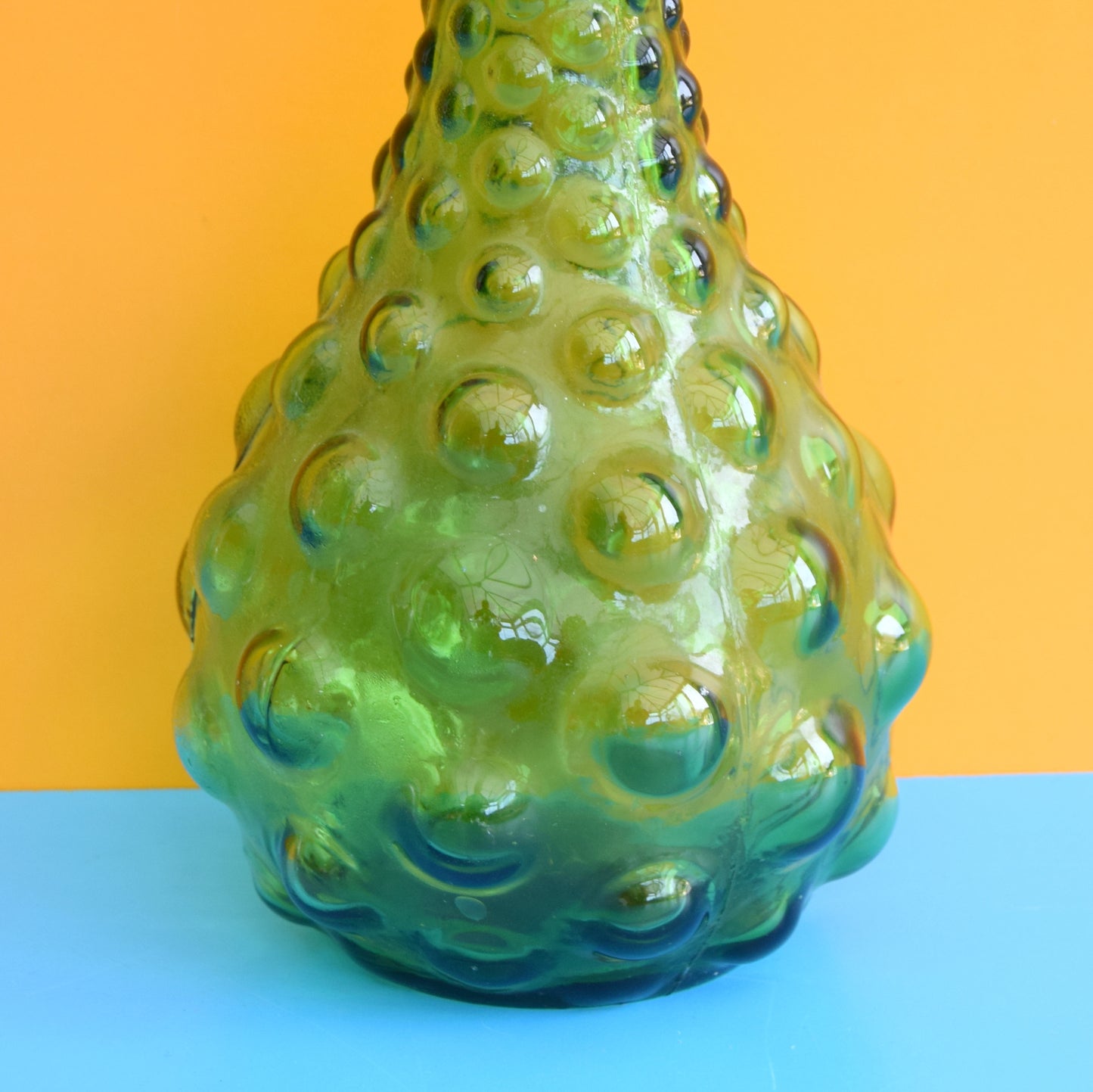 Vintage Italian 1960s Glass Bubble Genie Bottle - Green