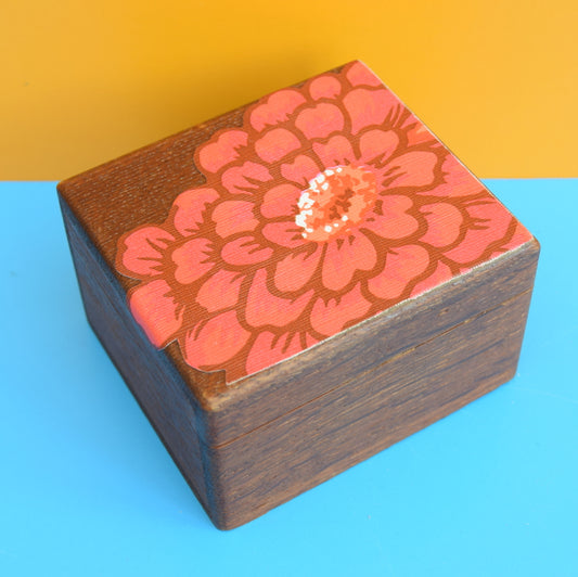 Vintage 1960s Small Wooden Box - Flower Power Top