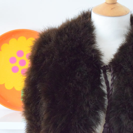 Vintage 1950s Marabou Feather Evening Cape - One Size - Brown by Pineapple Retro