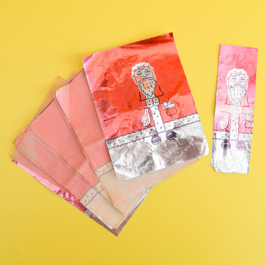 Vintage 1950s Foil Father Christmas / Santa Sheets - Chocolate Making