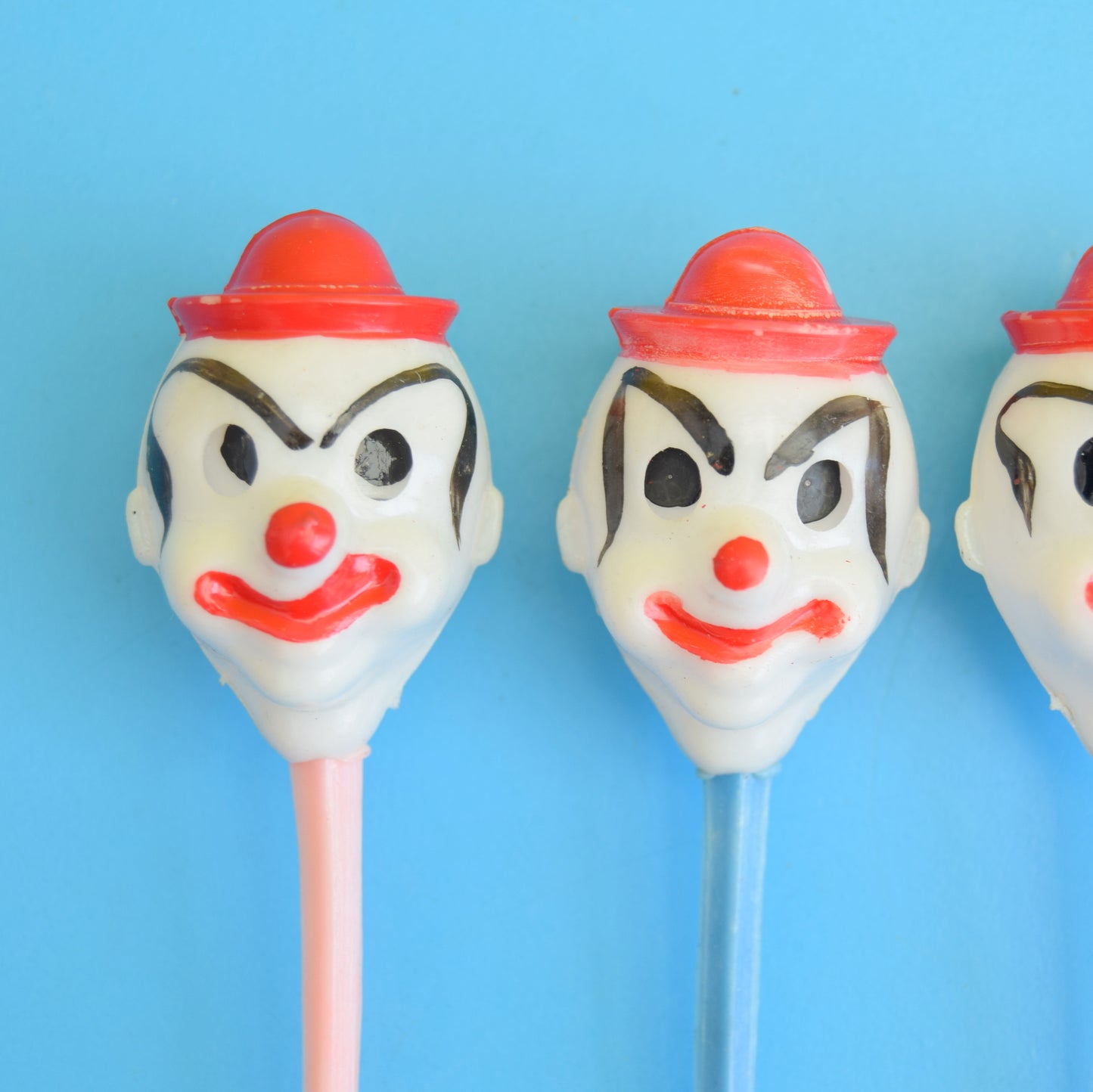 Vintage 1950s Cocktail Sticks - Clowns - Moving Eyes x6
