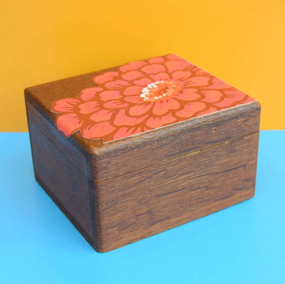 Vintage 1960s Small Wooden Box - Flower Power Top