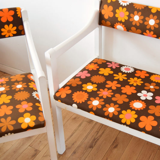Vintage 1960s Bench / Chair Set - Genia Sapper Fabric - Flower Power