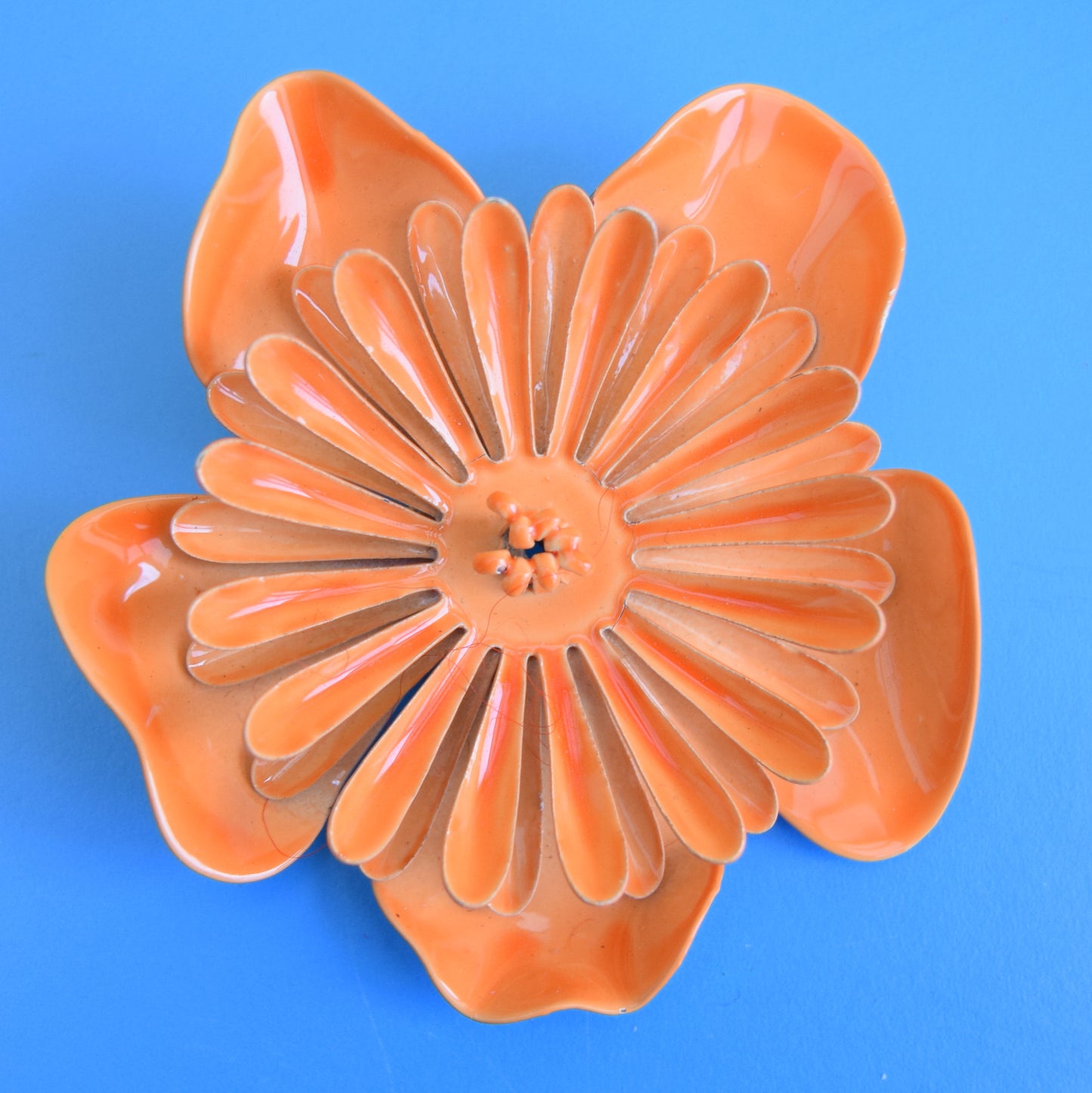 Vintage 1970s Enamel Brooch Pins - Flower Designs - Orange Mixed