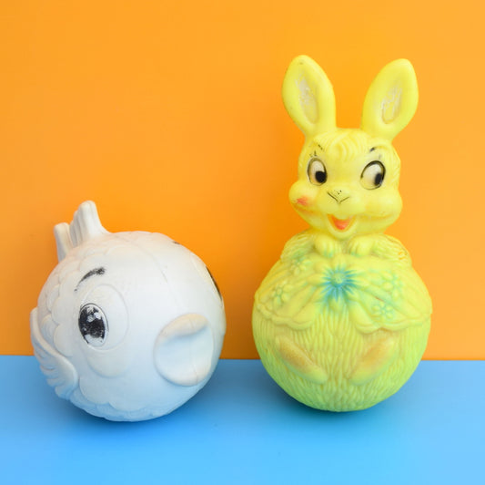 Vintage 1960s kitsch Plastic Bunny  / Fish Weeble Esk Toy