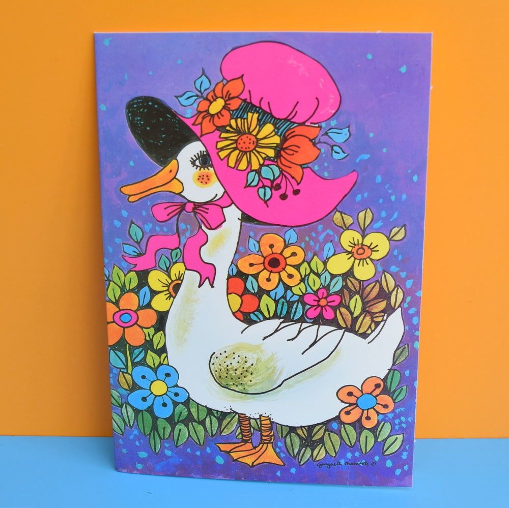 Vintage 1970s Greeting Card - by Gwyneth Mamlok - Mother Duck, Purple