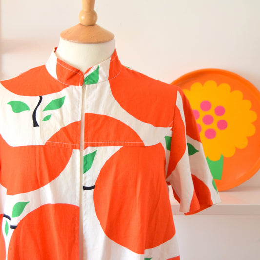 Vintage 1960s Cotton Finnish Top - Apple Print - Red & White