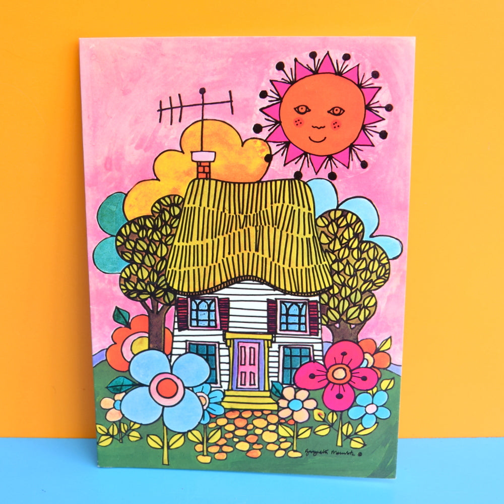 Vintage 1970s Greeting Card - by Gwyneth Mamlok - Summer Cottage, Pink